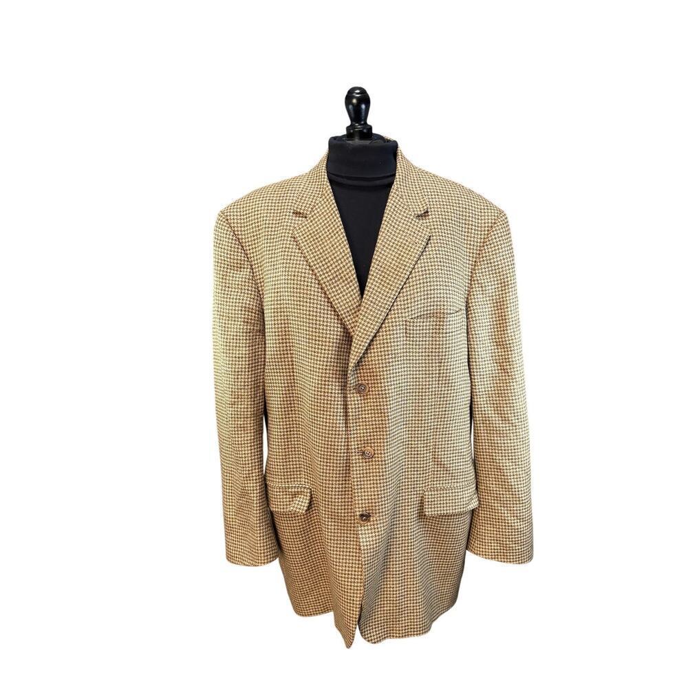 Vintage Burberry Sport Coat - Union Made in USA Tan Houndstooth 90s Silk / Wool